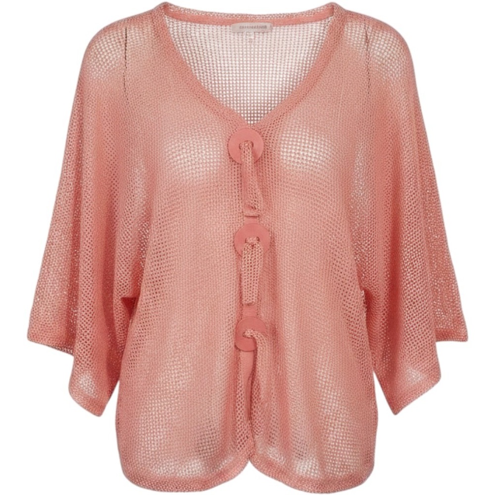 Noelle Mesh Cardigan Women One Size Pink Boho Open Knit Kimono Top Resort Beach